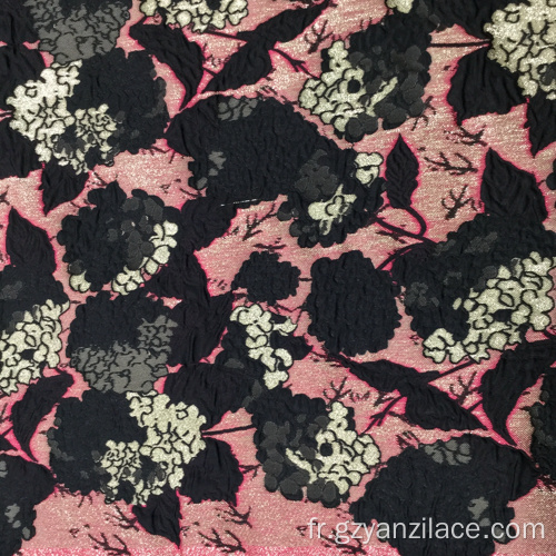 Tissu Jacquard en jersey à fleurs roses rouges noires